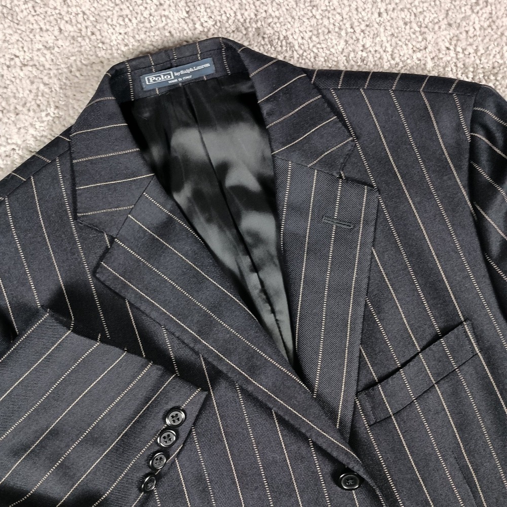Vintage Polo Ralph Lauren Blazer 40R Mens Navy Blue Pinstripe Wool Made in Italy